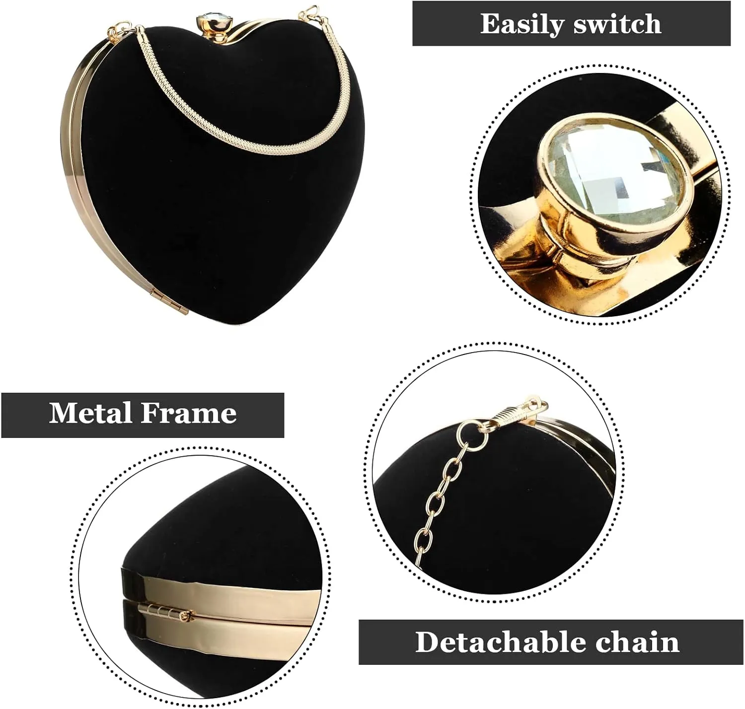 Womens Velour Heart Clutch Bag Vintage Shoulder Handbag Ladies Elegant Purse for Wedding Evening