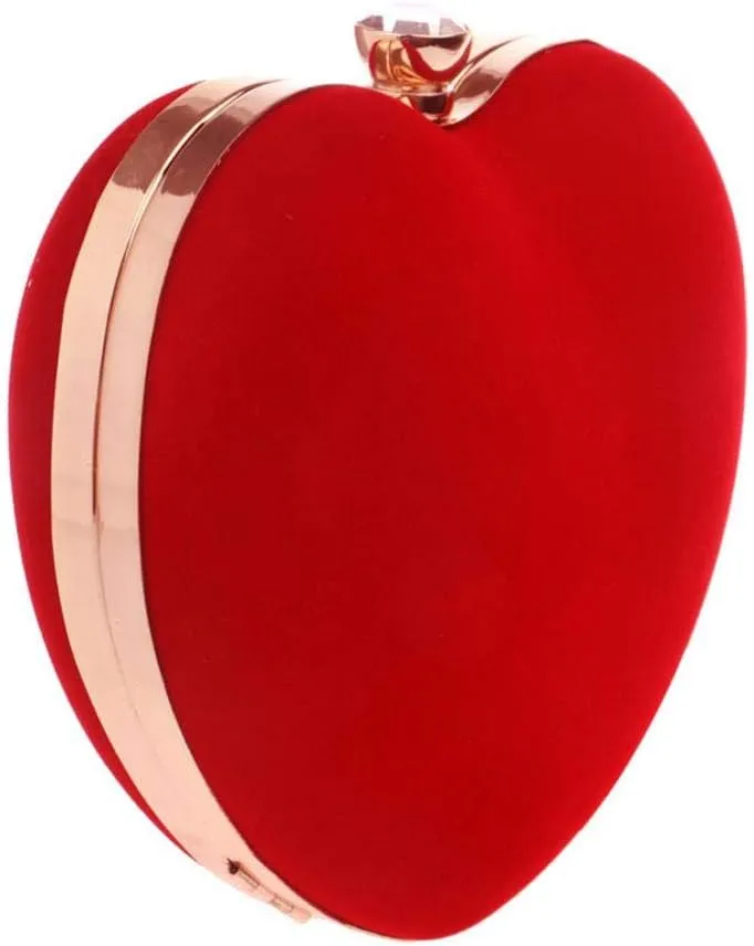 Womens Velour Heart Clutch Bag Vintage Shoulder Handbag Ladies Elegant Purse for Wedding Evening
