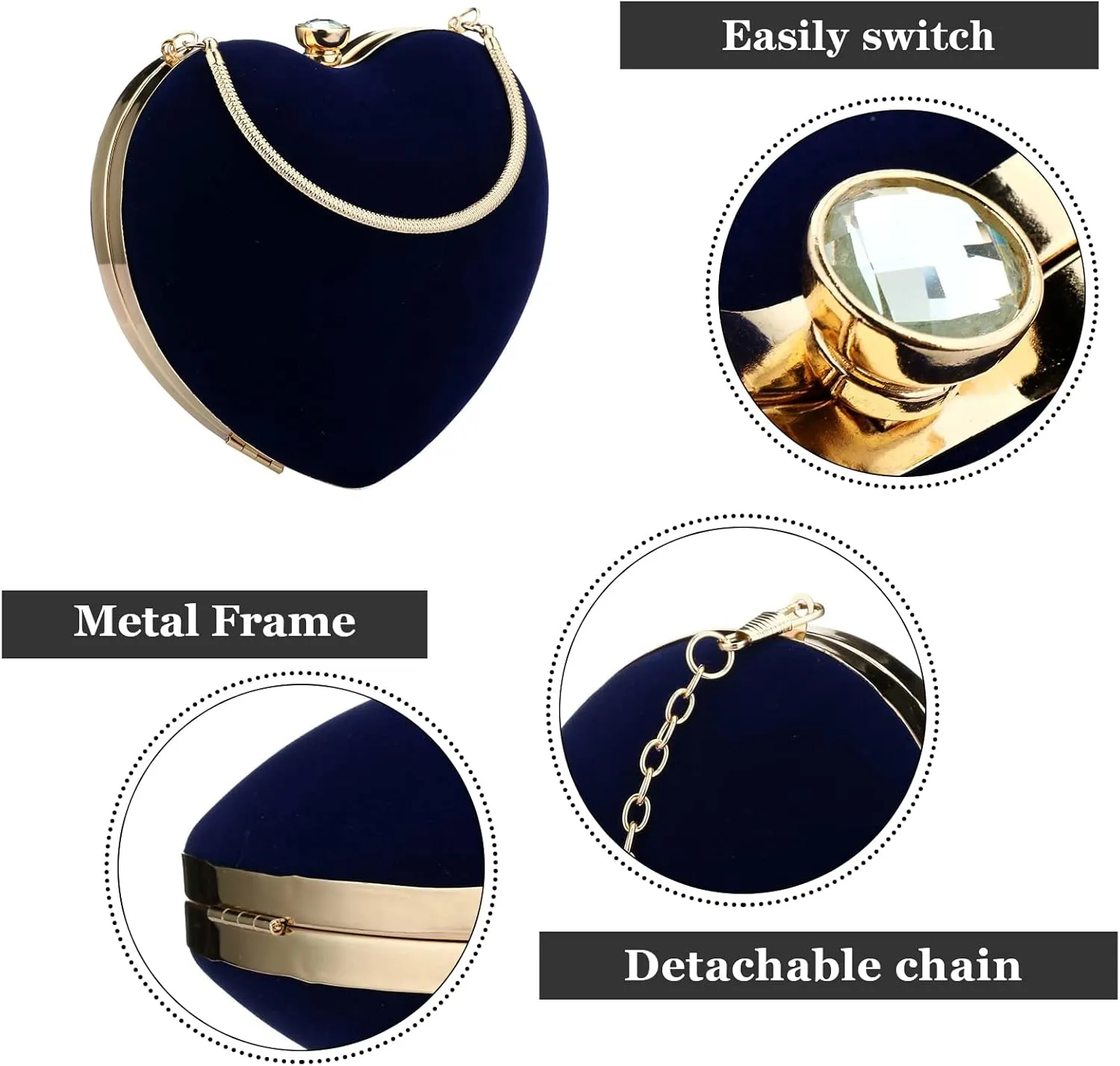 Womens Velour Heart Clutch Bag Vintage Shoulder Handbag Ladies Elegant Purse for Wedding Evening