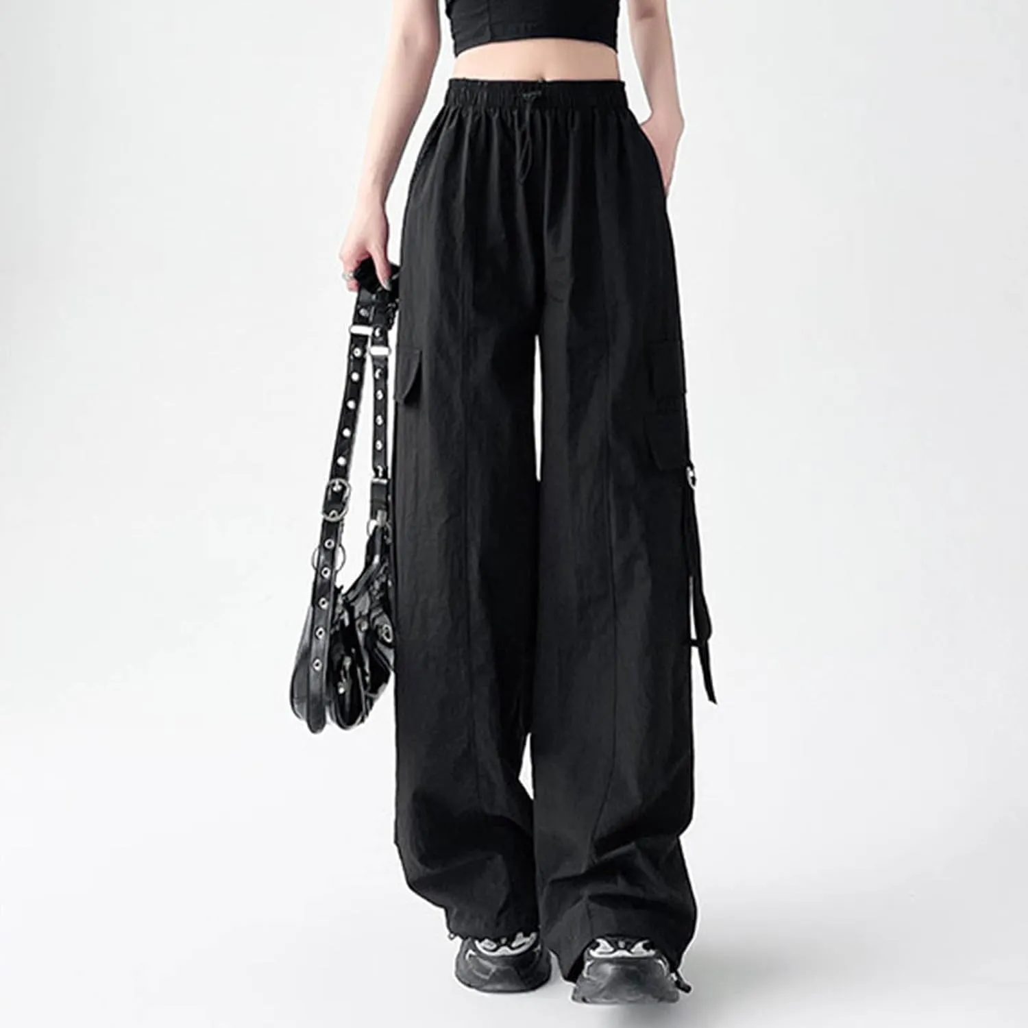 Womens Wide Leg Sweatpants Winter Silk Beach Leggings with Pockets Solid Color Elastic Waist
