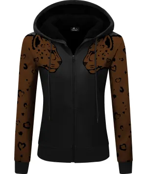 Women's Winter Leopard Printed Fleece Hoodie-ZPK006189