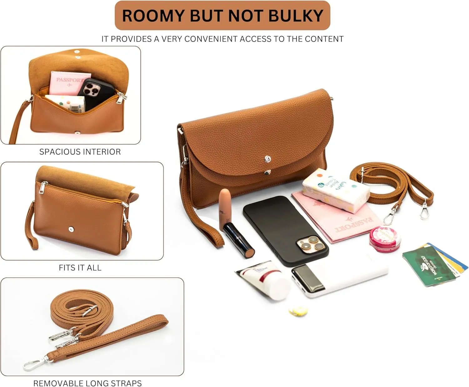 Women's Wristlet Clutch Bag - Evening Purse Wallet with Shoulder Strap - Faux Leather Party Handbag - Lilly