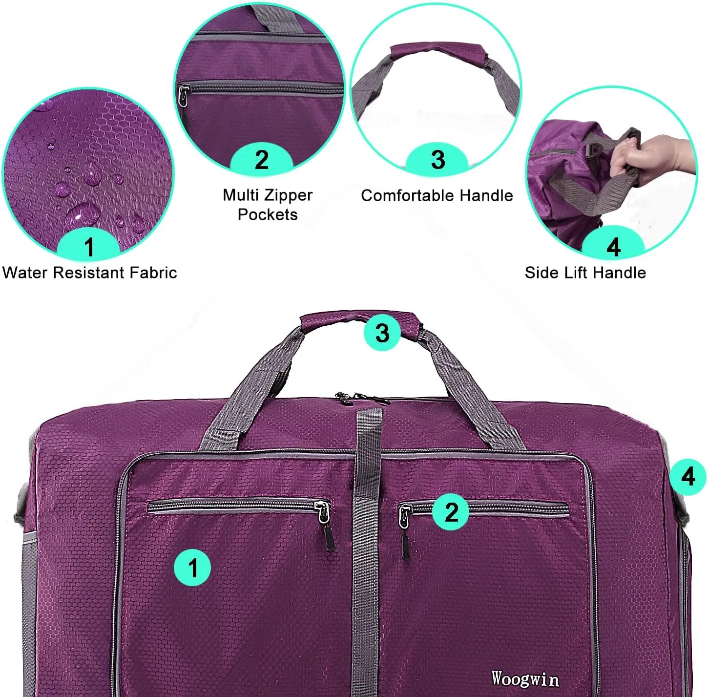 Woogwin Travel Duffel Bag Large Foldable Waterproof Overnight Bag for Beach Swim Bags Pool Sports Gym