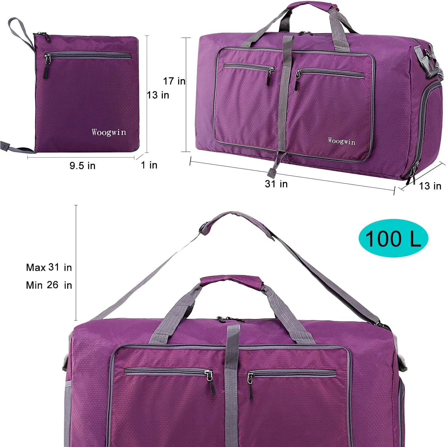 Woogwin Travel Duffel Bag Large Foldable Waterproof Overnight Bag for Beach Swim Bags Pool Sports Gym