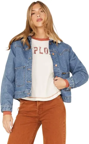 Wrangler Women's Light Wash Denim Sherpa Collar Western Jacket - 112323651 US