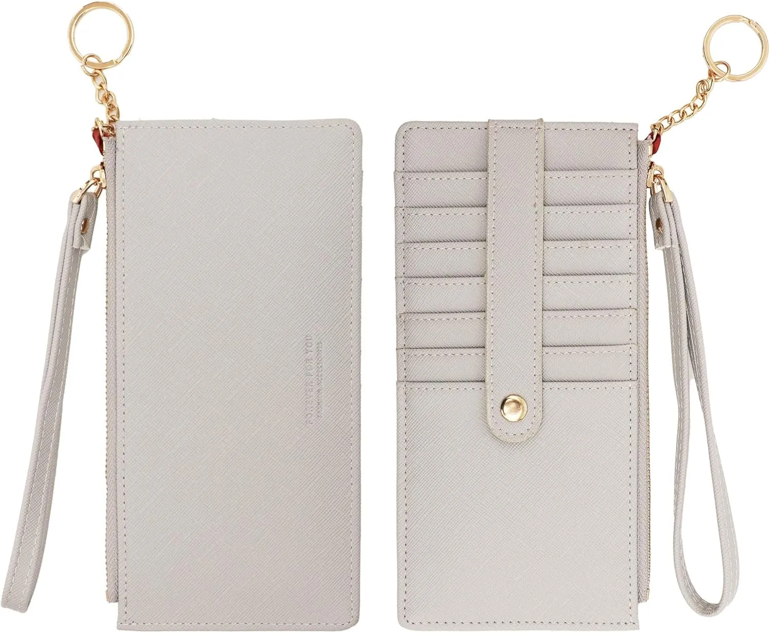 Wristlet Slim Credit Card Wallet Holder Change Pouch, Keychain Wallet RFID Blocking Business Cards Cases with Zipper Pocket for Cash, Coin, Receipt, ID Card Case (Grey)