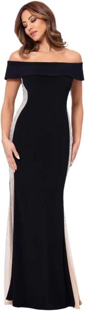 Xscape Women's Off The Shoulder Beaded Bodycon Formal Maxi Dress