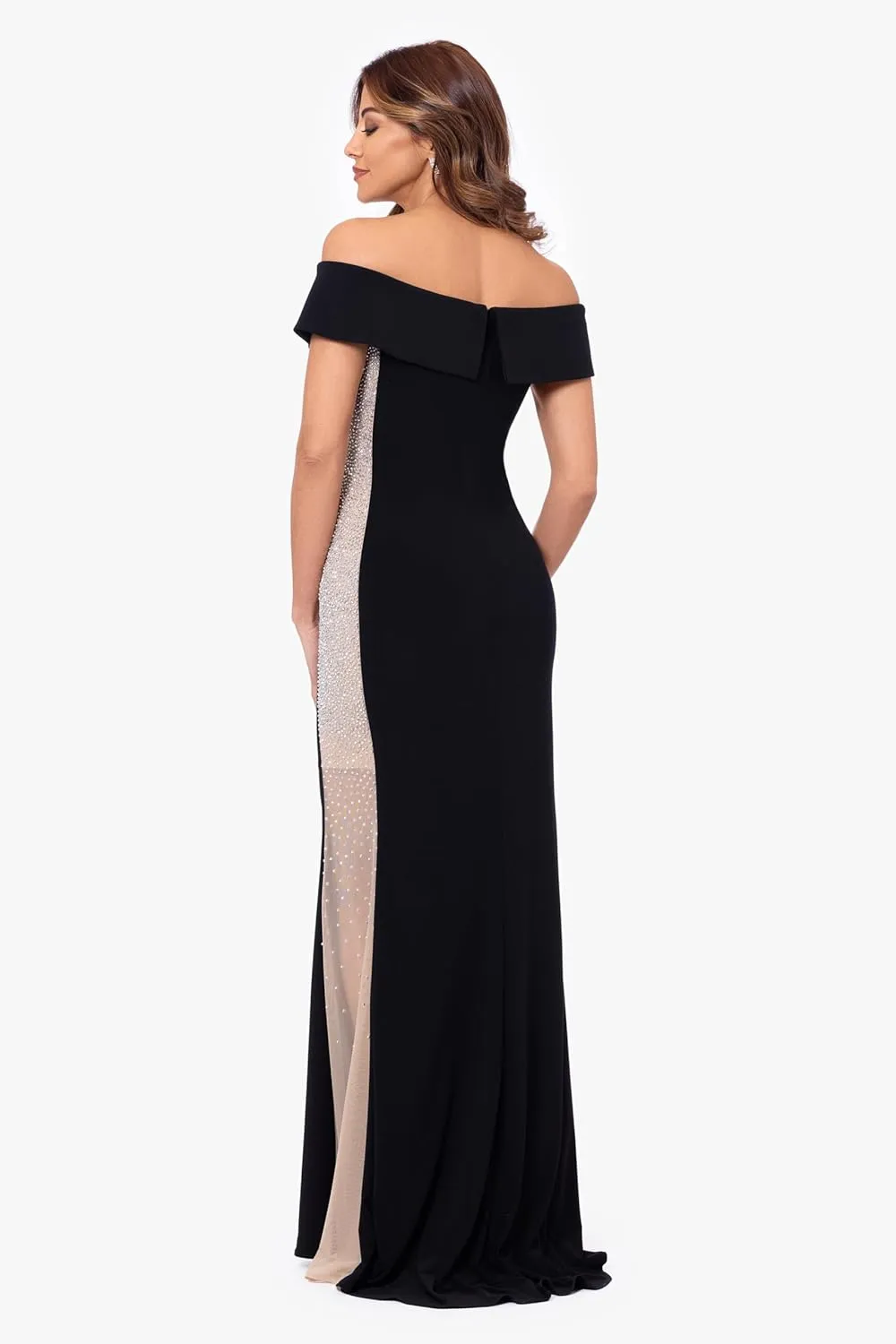 Xscape Women's Off The Shoulder Beaded Bodycon Formal Maxi Dress