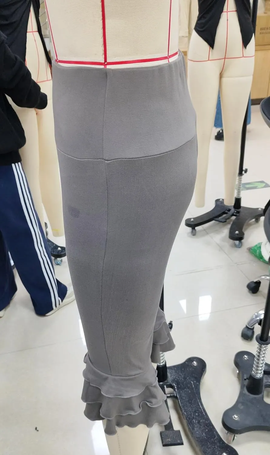 Y2k Capri Pants for Women Trendy Lace Ruffle Hem Flare Leggings Bell Bottom Skinny Gingham Cropped Bloomer Trousers