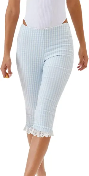 Y2k Capri Pants for Women Trendy Lace Ruffle Hem Flare Leggings Bell Bottom Skinny Gingham Cropped Bloomer Trousers