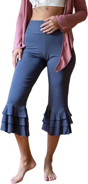 Y2k Capri Pants for Women Trendy Lace Ruffle Hem Flare Leggings Bell Bottom Skinny Gingham Cropped Bloomer Trousers