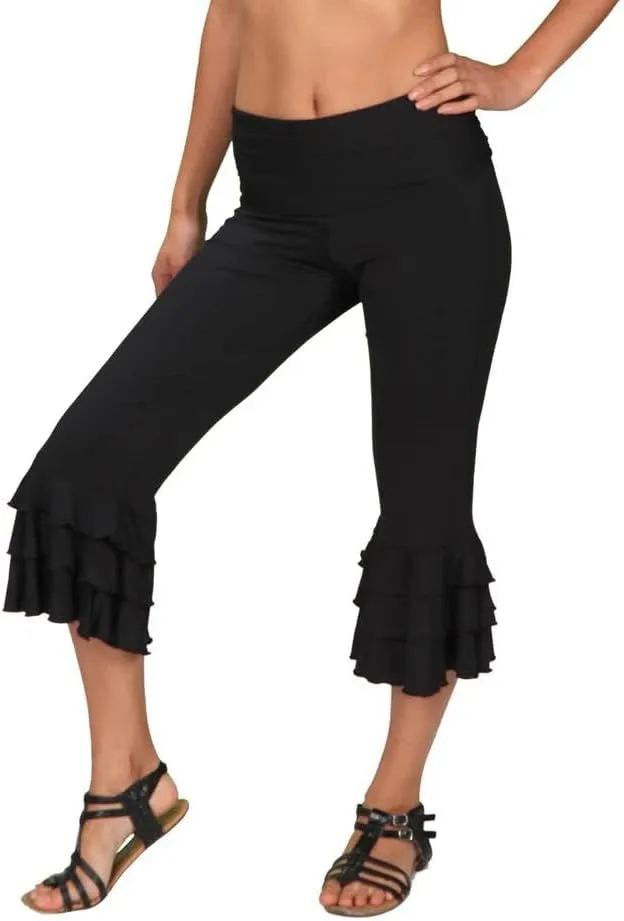 Y2k Capri Pants for Women Trendy Lace Ruffle Hem Flare Leggings Bell Bottom Skinny Gingham Cropped Bloomer Trousers