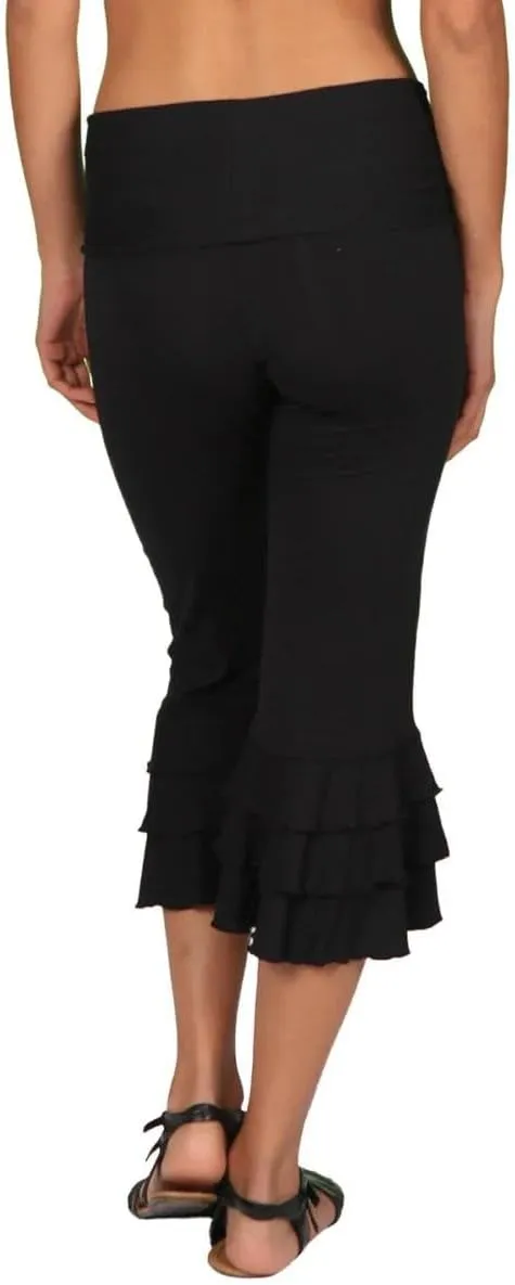 Y2k Capri Pants for Women Trendy Lace Ruffle Hem Flare Leggings Bell Bottom Skinny Gingham Cropped Bloomer Trousers