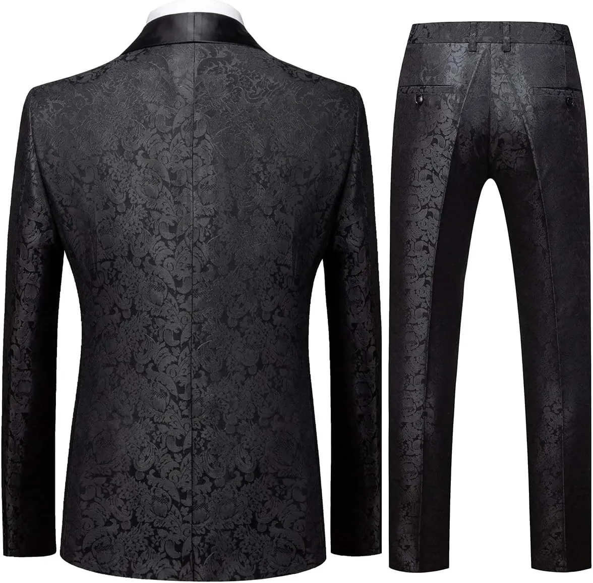 YFFUSHI Men's Elegant Jacquard 3 Piece Suit Shawl Lapel Slim Fit Tuxedo Set