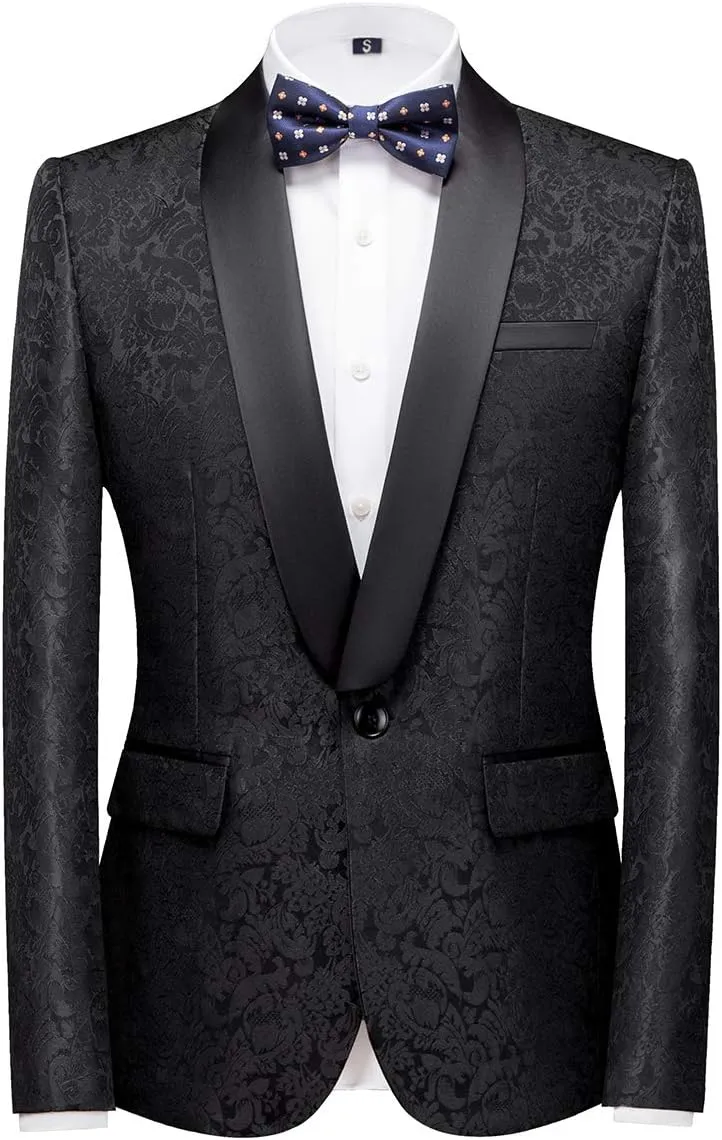 YFFUSHI Men's Elegant Jacquard 3 Piece Suit Shawl Lapel Slim Fit Tuxedo Set