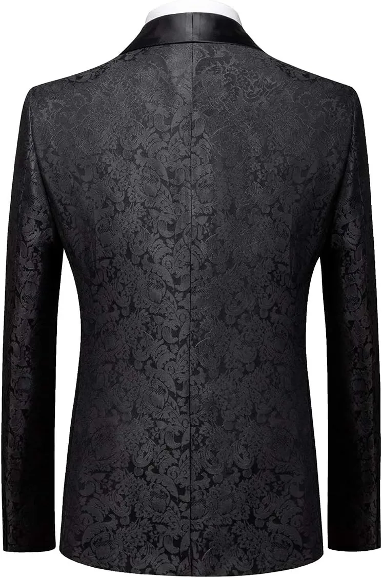 YFFUSHI Men's Elegant Jacquard 3 Piece Suit Shawl Lapel Slim Fit Tuxedo Set