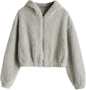 ZAFUL Women's Hooded Zip Up Faux Shearling Fluffy Teddy Jacket Coat