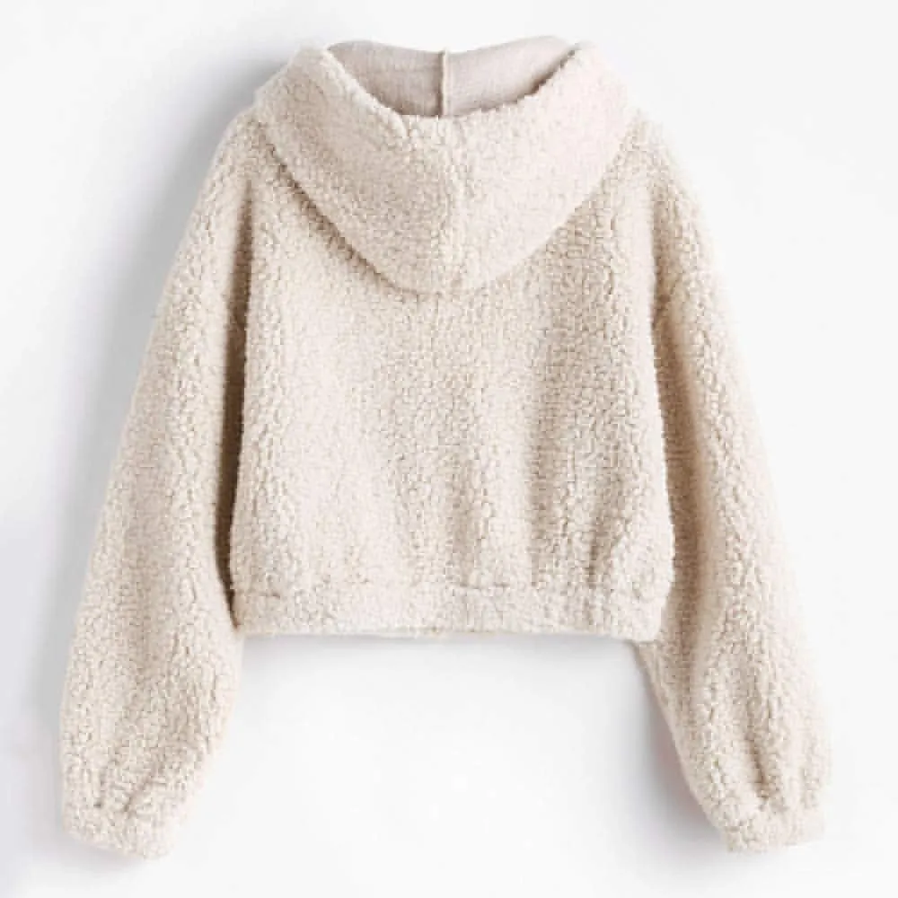 ZAFUL Women's Hooded Zip Up Faux Shearling Fluffy Teddy Jacket Coat