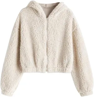 ZAFUL Women's Hooded Zip Up Faux Shearling Fluffy Teddy Jacket Coat