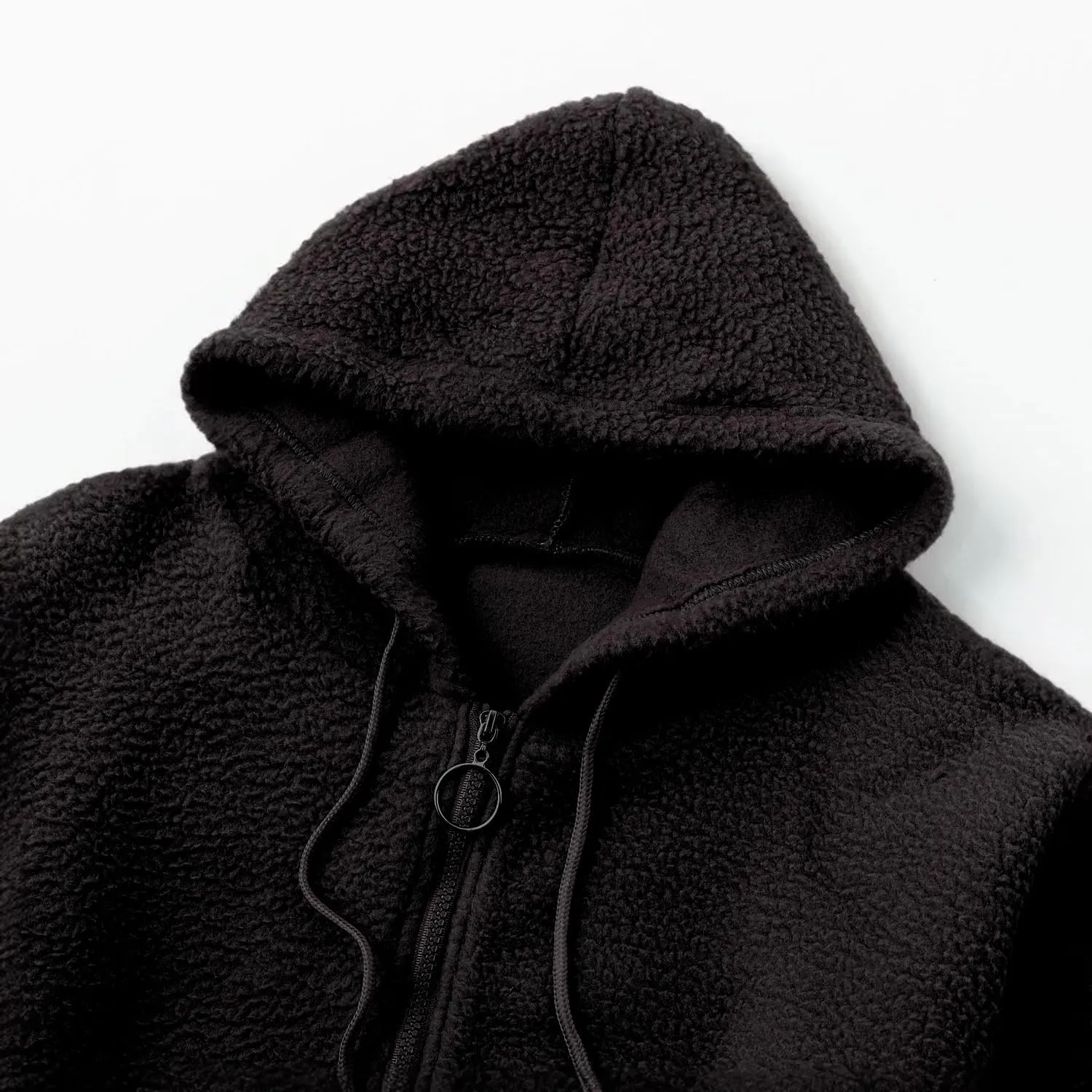 ZAFUL Women's Hooded Zip Up Faux Shearling Fluffy Teddy Jacket Coat