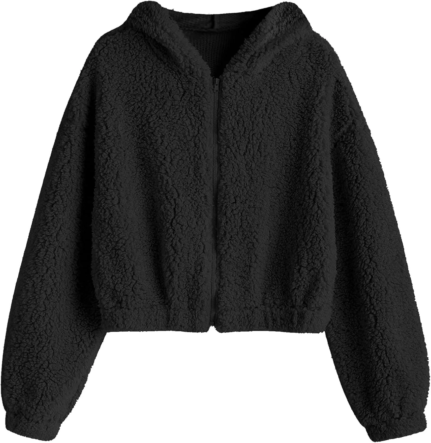ZAFUL Women's Hooded Zip Up Faux Shearling Fluffy Teddy Jacket Coat