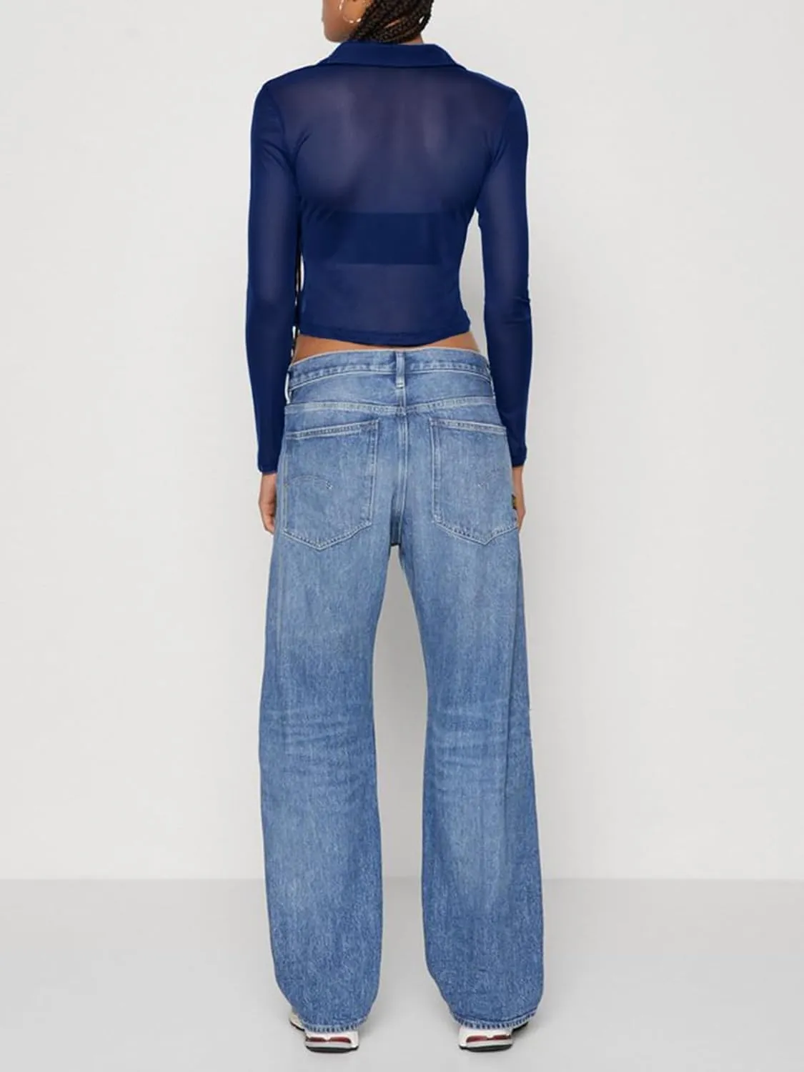 ZANZEA Women's Sexy Mesh Shirt Sheer Button Up Blouse See Through Long Sleeve Crop Top