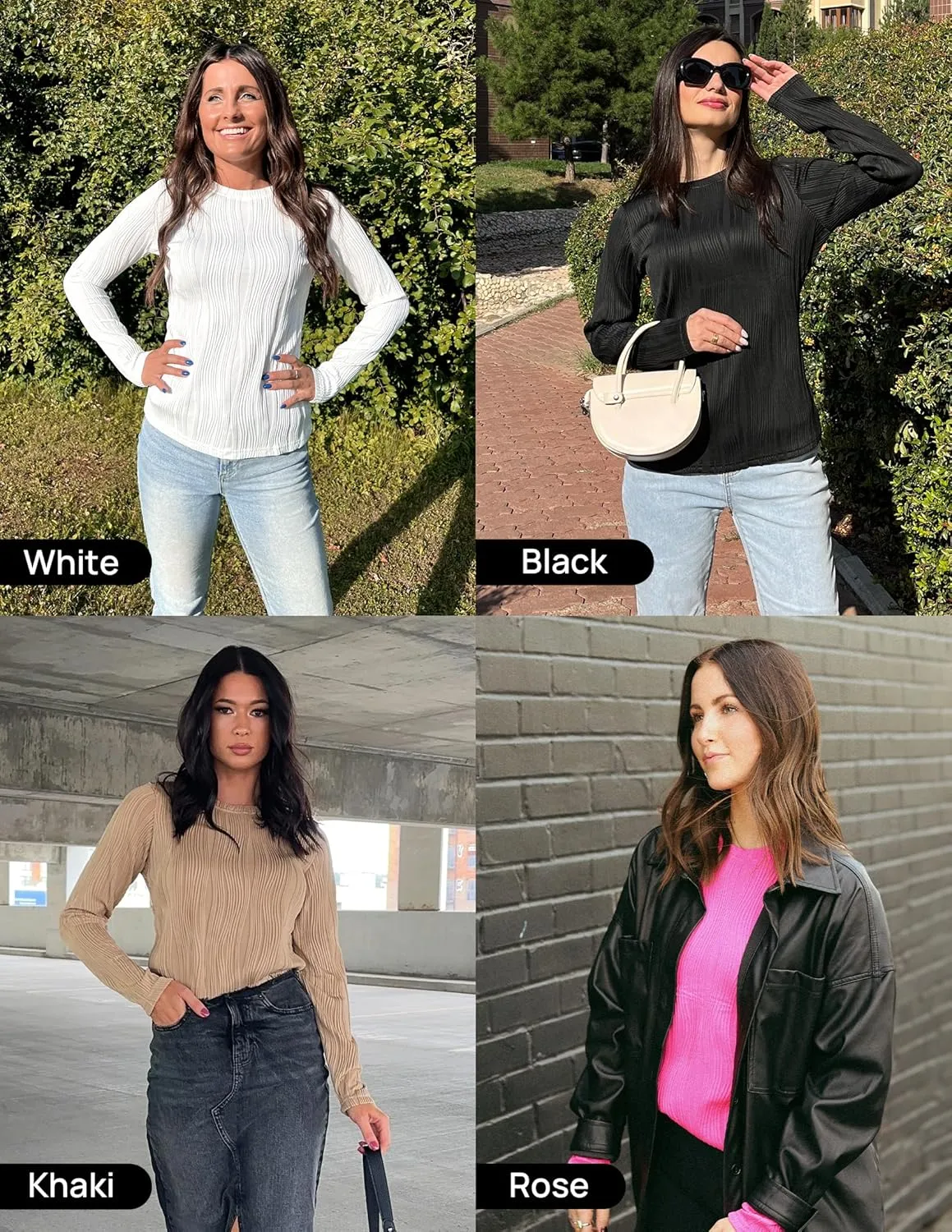 ZESICA Long Sleeve Shirts for Women Tops Fall Fashion Trendy Slim fit Textured Tshirts