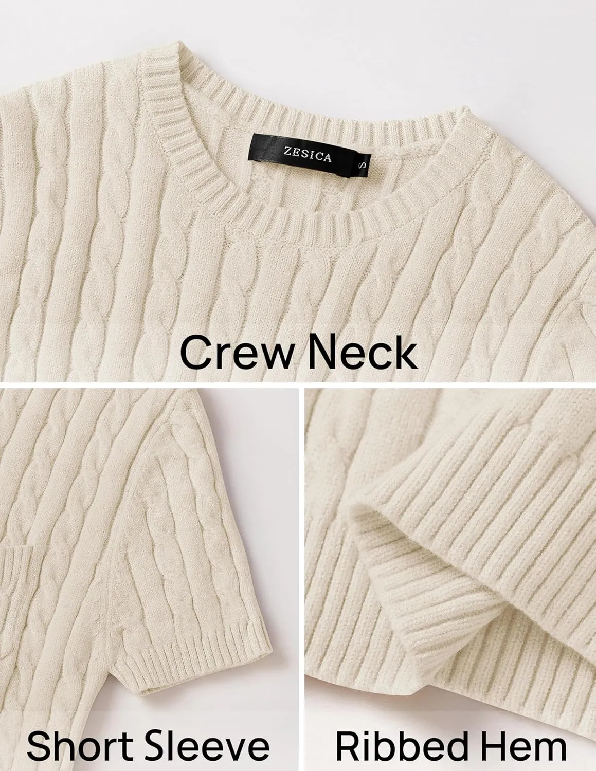 ZESICA Women's Trendy Short Sleeve Sweater Shirts Spring Summer Cable Knit Pullover Tops