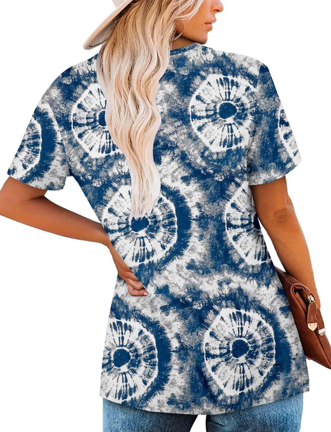 ZOLUCKY Womens Plus Size Short Sleeve Boho Tops Trendy Shirts Loose Fit Blouse Summer Tunic Top for Women S-3XL
