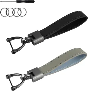 Zoyiancy 2Pcs Leather Car Keychain, Wristlet Key Ring 360 Degree Rotatable, Universal Decorative Lanyard Key Chain, Anti Lost D Ring Multifunctional for Men Women