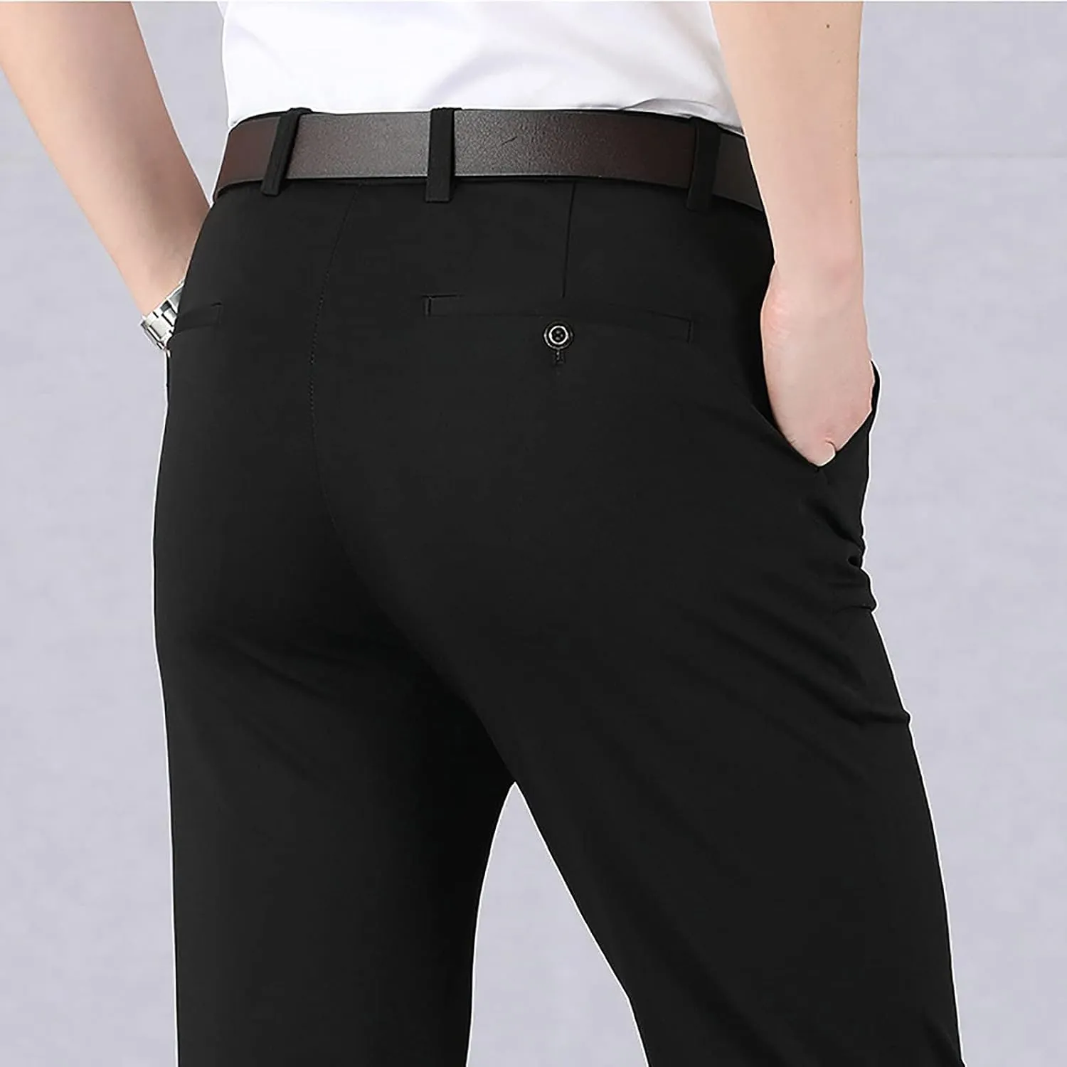 ZYXTIM Mens Business Casual Pants Slim Fit Stretch Wrinkle-Resistant Workday Flat Front Chino Pant Classic-Fit Dress Pants